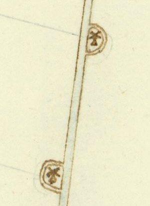 Molen 16311 (spinnekop) (Broek/ De Broek), Detail kaart van ca. 1750 (de bovenste molen) | Database Nederlandse molens