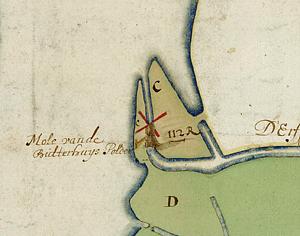 Molen 15120 Booterhuispolder (Warmond), fragment kaart 1665, zie de externe verwijzing | Database Nederlandse molens