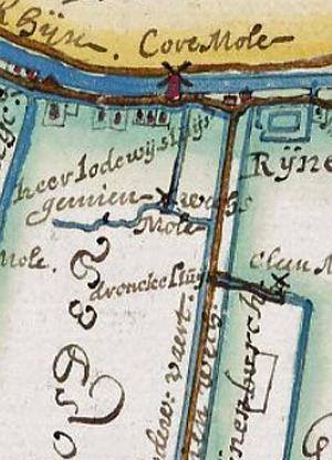 Molen 17248 Gemenewegse Polder, Gemienwegsche molen (Hazerswoude-Rijndijk), Detail kaart Fl. Balthasar, B. Florisz. van Berckenrode, 1615 | Database Nederlandse molens