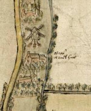 Molen 17363 Molen van Honselersdijk (Honselersdijk), Detail kaart 1500-1600, bron Nationaal Archief, inv.nr 2357, coll. Hingman | Database Nederlandse molens