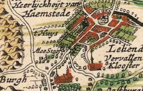1, Molen 17381 Molen van Haamstede (Burgh-Haamstede), Detail kaart Blaeu, 1664 | Database Nederlandse molens