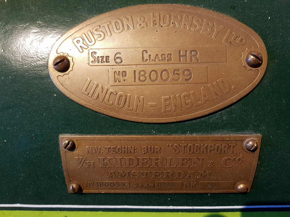7, Motor 180059, Ruston & Hornsby, Detlef ter Haar (27-01-2018)Motorplaat van de Ruston motor | Database Nederlandse molens