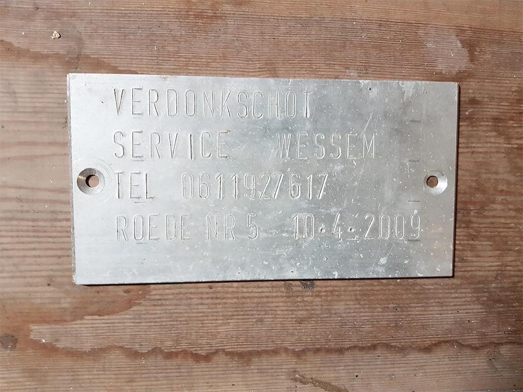 1, Roede 5, Verdonkschot, Pieter Zuijkerbuijk (7-6-2019)De eigenaar heeft de plaatjes van de roeden afgehaald. | Database Nederlandse molens