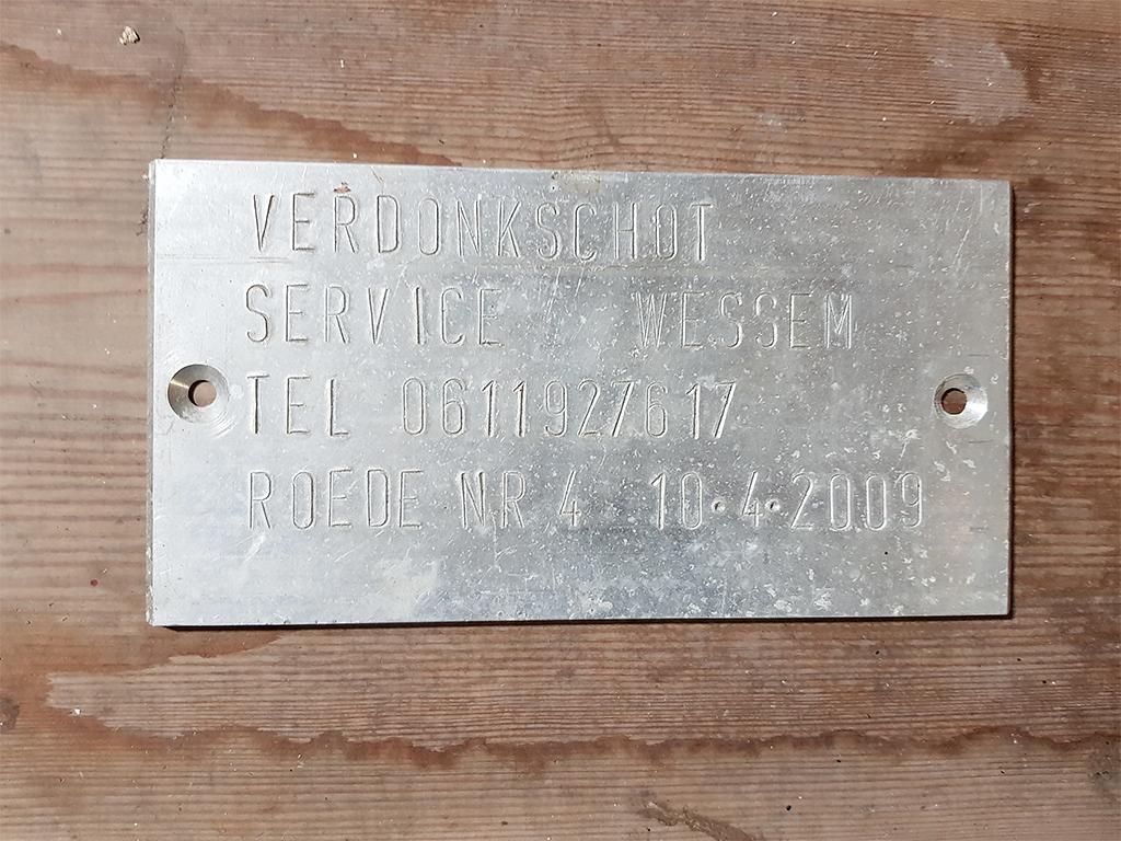 1, Roede 4, Verdonkschot, Pieter Zuijkerbuijk (7-6-2019)De eigenaar heeft de plaatjes van de roeden afgehaald. | Database Nederlandse molens
