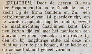 Motor ?, A. Sanders & Zonen, W.G. Stapper (29-09-2018) Uit de Zalt-Bommelsche Courant van 1906-04-14 | Database Nederlandse molens